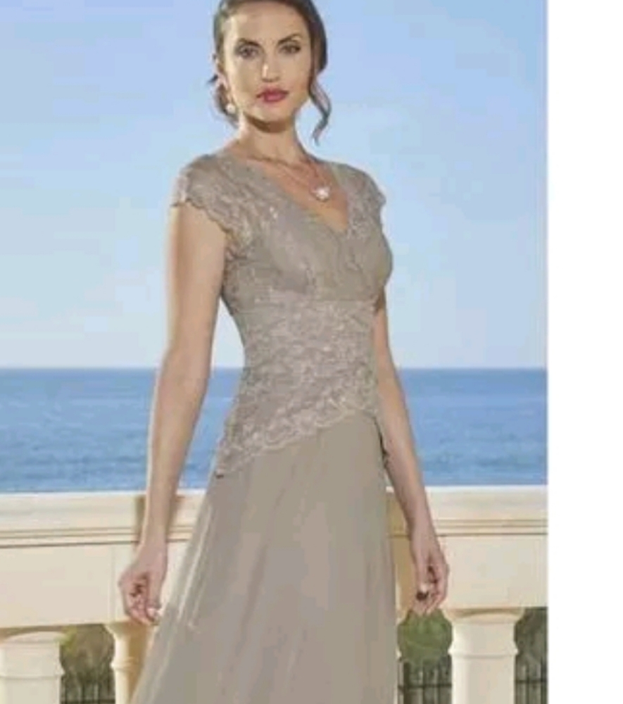 Final $7 /Midnight Velvet "Ebellished Knit Lace Maxi Dress" Sz. S Tan - Picture 3 of 7